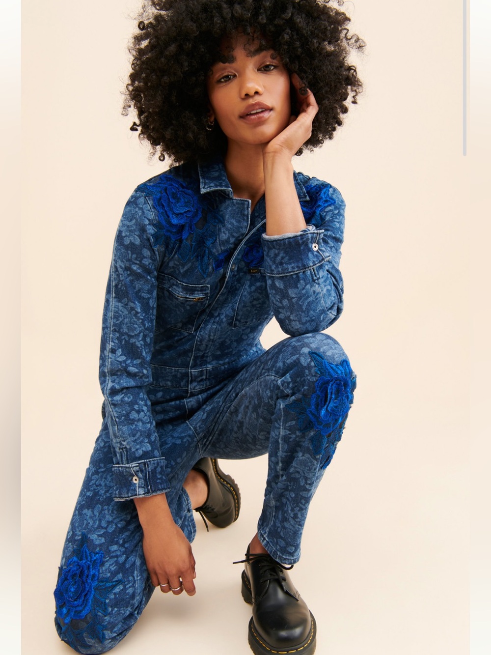 Re_Nuuly x Tricia Fix Rose Embroidered Coveralls M